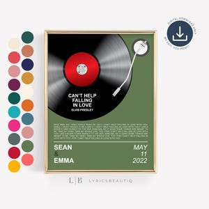 Letras de músicas de casamento, pôster de letras de vinil, arte de parede de letras de músicas, letras de primeira dança, presentes de aniversário de um ano para namorado