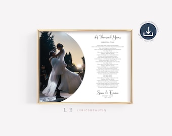 Personalised Lyrics Print, First Dance Song, Wedding Song, Paper Anniversary, Couples Gift, Anniversary Present