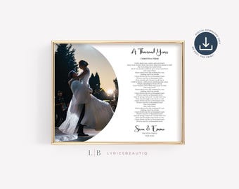 Wedding Song Lyrics with Photo Personalized First Dance Favorite Song Canvas Print 1st Anniversary Custom Sign Framed Gift
