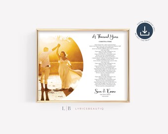Letras de canciones de boda con foto, arte mural personalizado con letras de canciones de primer baile, regalo de primer aniversario para esposo, regalo para esposo