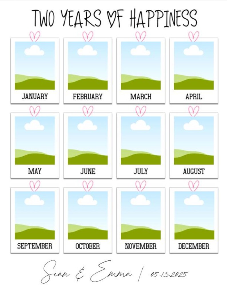 Polaroid Photo Collage Template, 2nd Anniversary Gift (digital Download ...