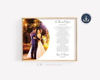 Personalised Lyrics Print, First Dance Song, Wedding Song, Paper Anniversary, Couples Gift, Anniversary Present