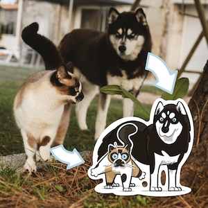 Autocollants personnalisés d’animaux, illustration personnalisé unique, chat, chien, stickers mignons, idée cadeau, sticker personnalisé