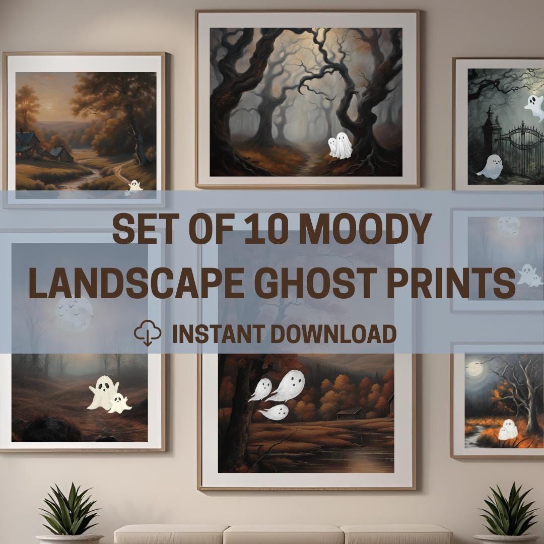 Moody Ghost Landscape Prints: Halloween Wall Art Set (digital Download ...