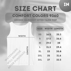 Size Chart For Comfort Colors 9360 Size Chart Comfort Colors 9360 Mockup Comfort Colors 9360 Tank Top Size Measurement For Comfort 9360