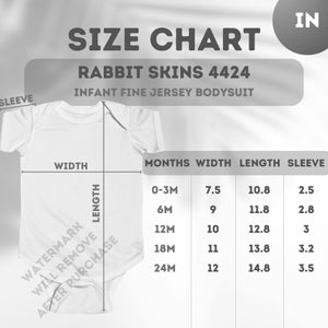 Size Chart For Rabbit Skins 4424 Size Chart Rabbit Skins 4424 Mockup Rabbit Skins 4424 Bodysuit Size Measurement Baby Infant bodysuit Mockup