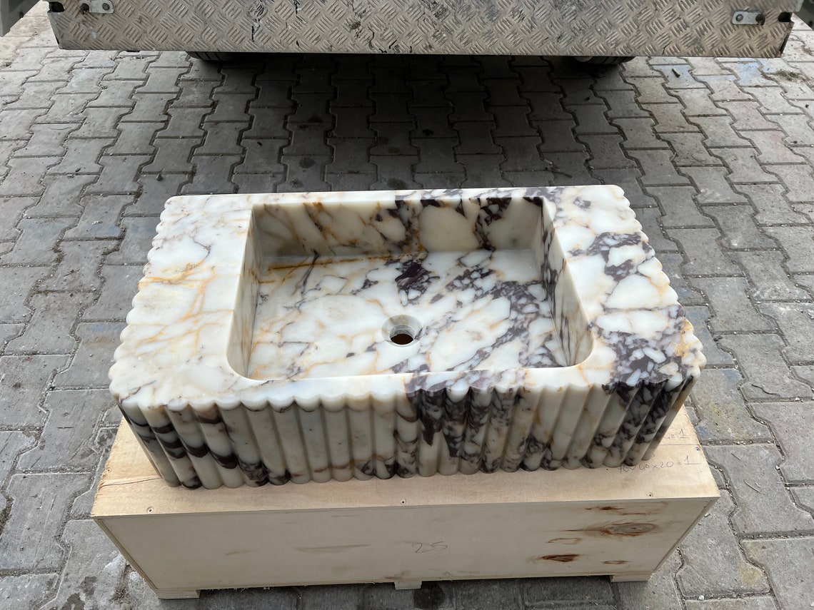 Calacatta Viola Marble Sink,ribbed 3 Sides,marble Wash Basin,trendy ...