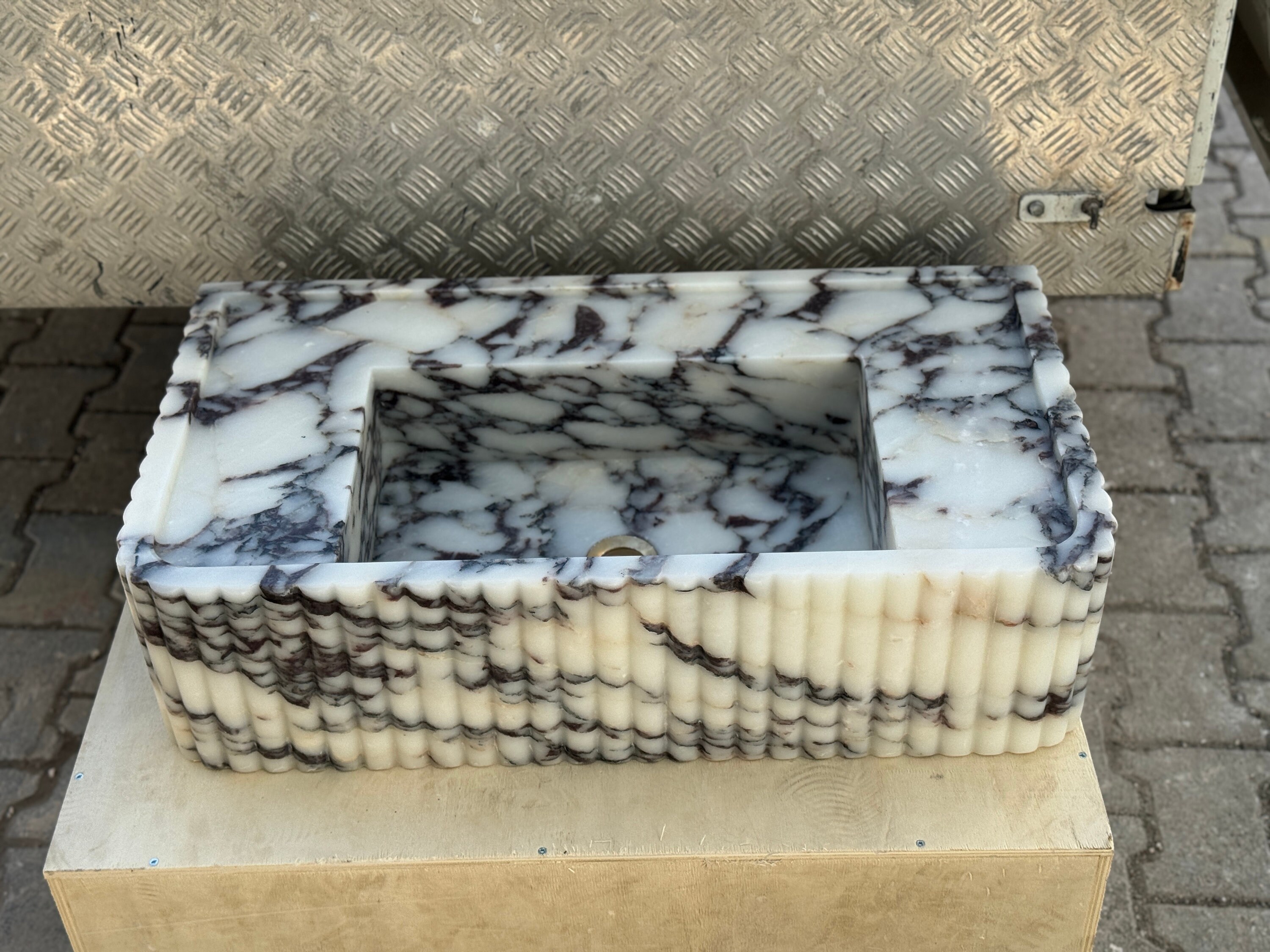 Calacatta Viola Marble Sink,ribbed 3 Sides,marble Wash Basin,trendy ...