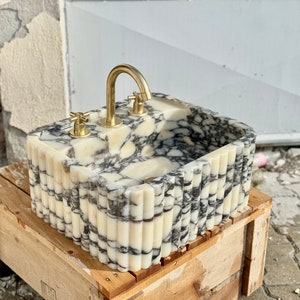 Calacatta Viola marble sink,ribbed 3 Sides ,marble Wash basin,bathroom wash basin ,countertop sink,wall mounted Marble sink,