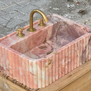 Pink marble sink,ribbed 3 Sides ,marble Wash basin,bathroom Marble sink,Wall mount sink, Special Order Sink, Sink Vanity