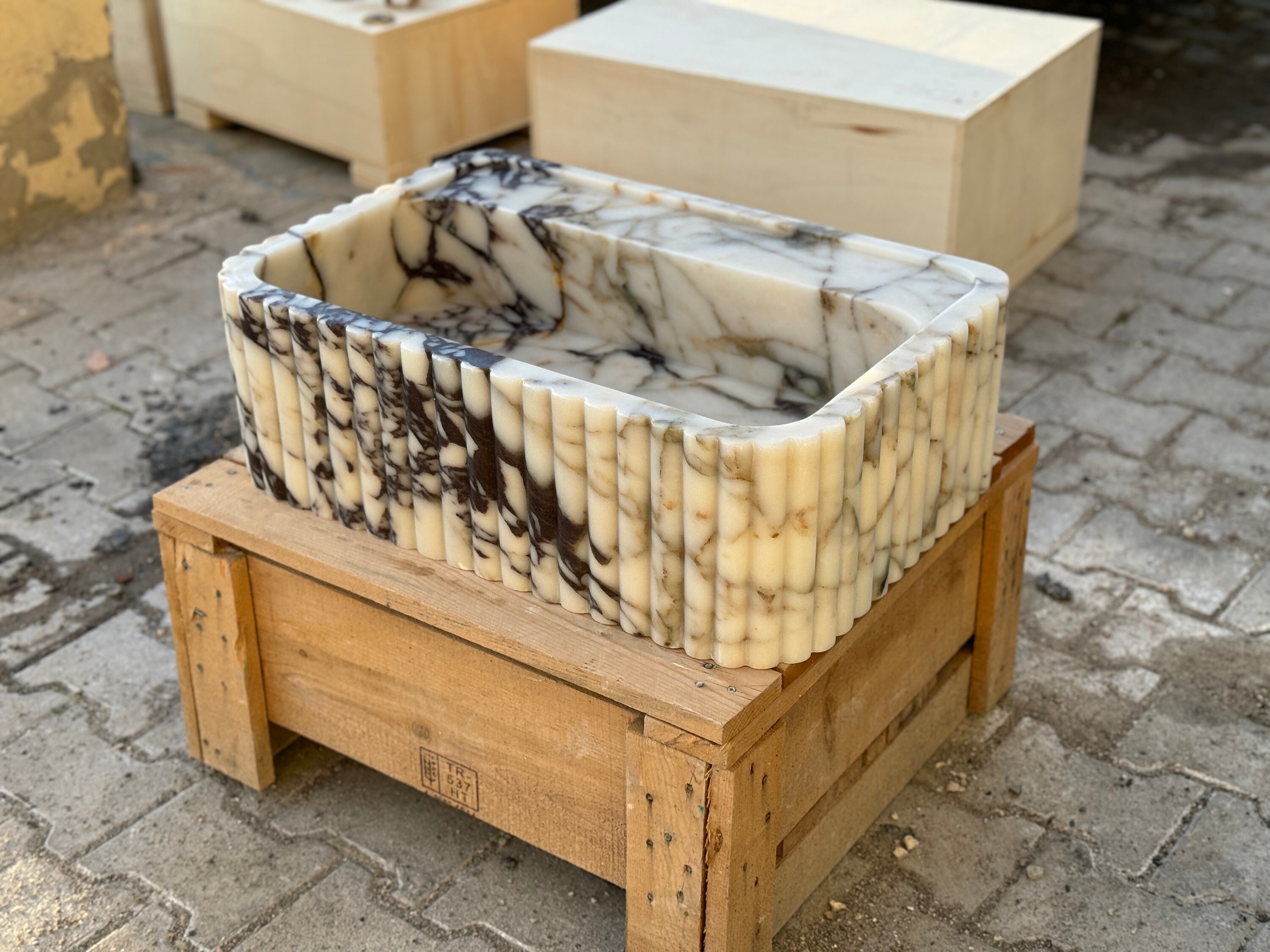 Calacatta Viola Marble Sink,ribbed 3 Sides,marble Wash Basin,trendy ...