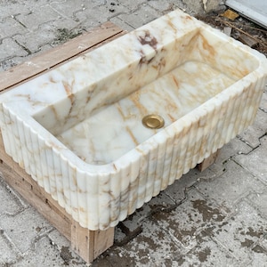 Calacatta Gold marble sink,ribbed 3 Sides ,marble Wash basin,bathroom wash basin ,countertop sink,wall mounted Marble sink,