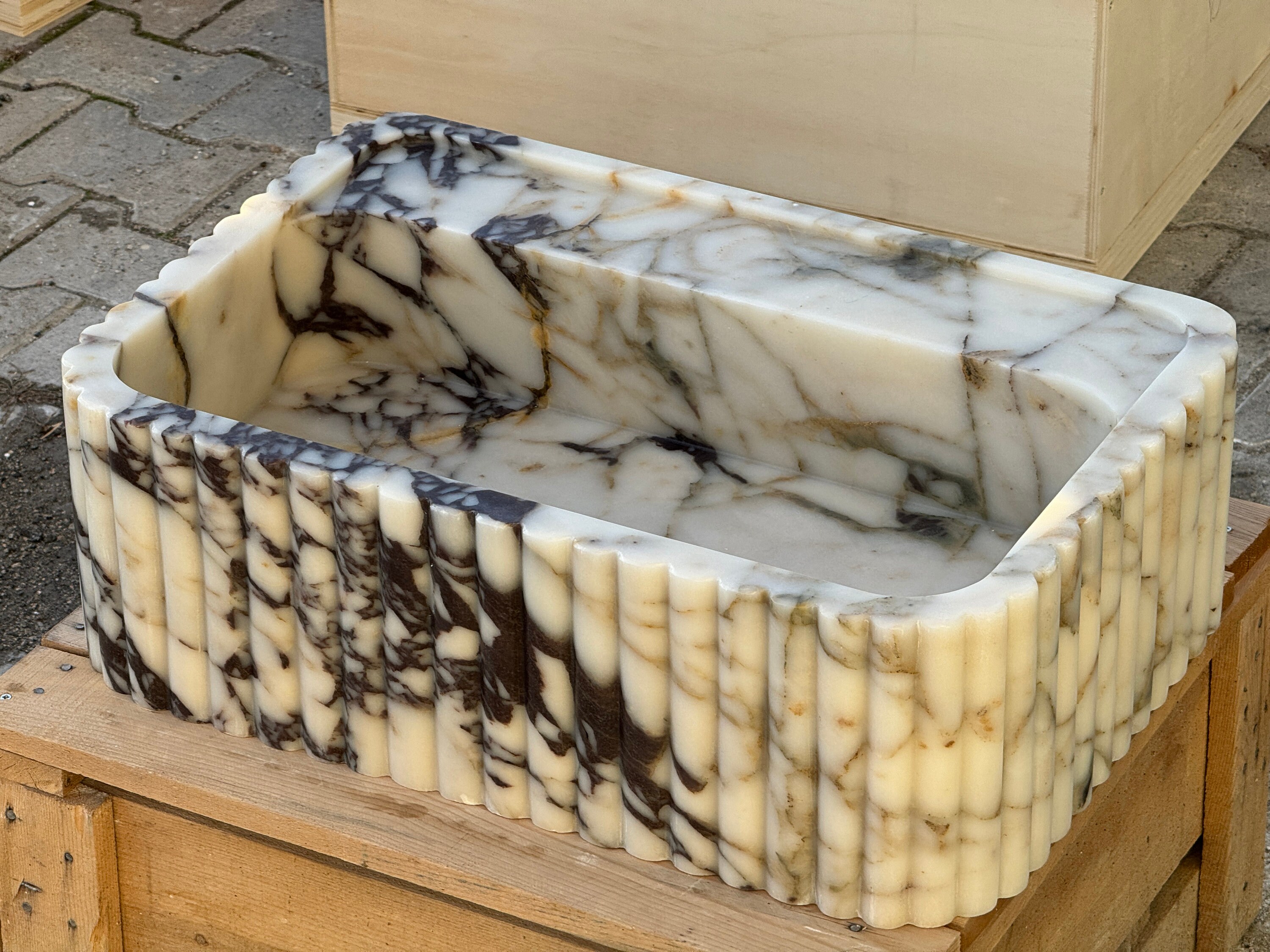 Calacatta Viola Marble Sink,ribbed 3 Sides,marble Wash Basin,trendy ...