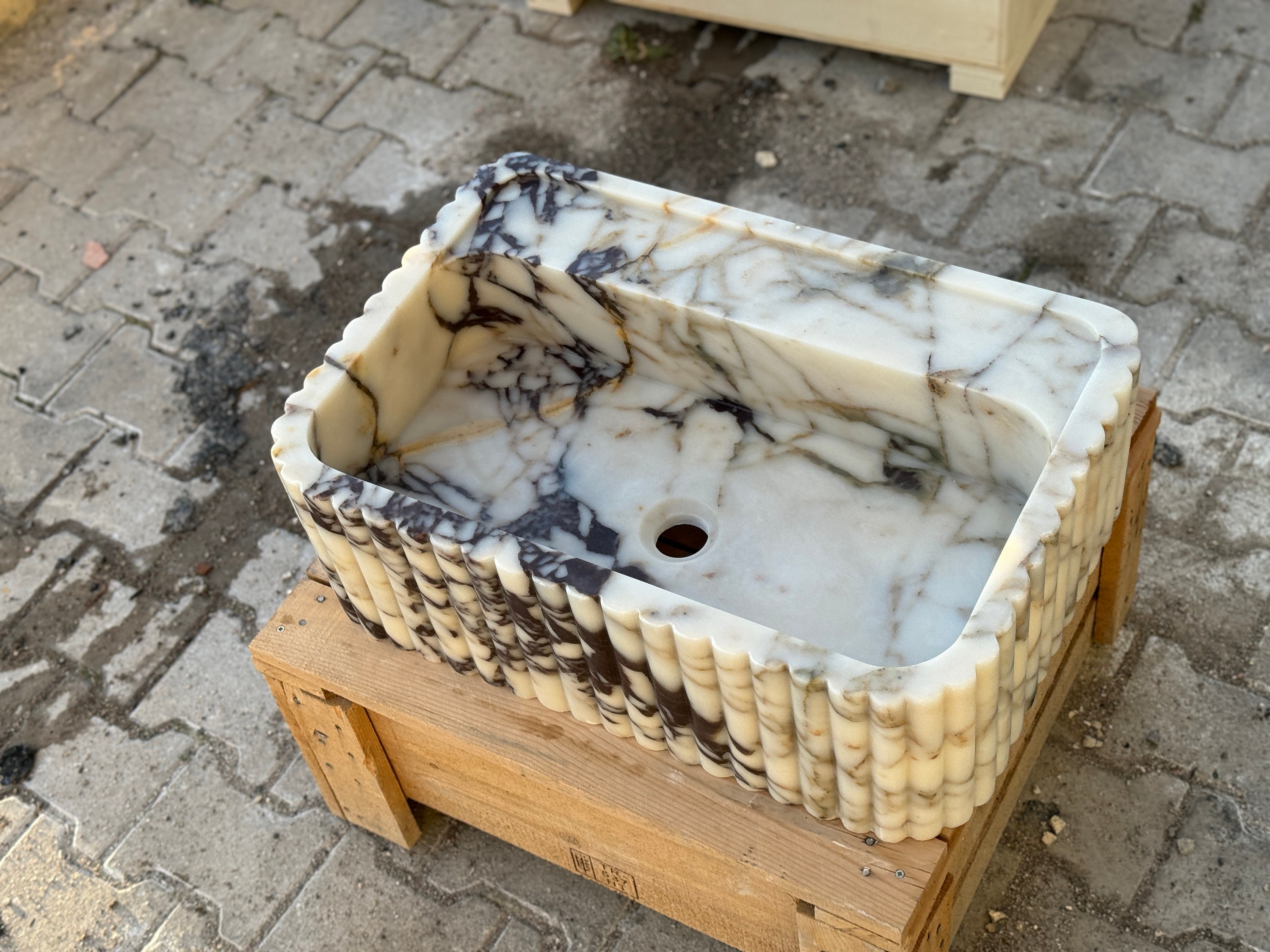 Calacatta Viola Marble Sink,ribbed 3 Sides,marble Wash Basin,trendy ...