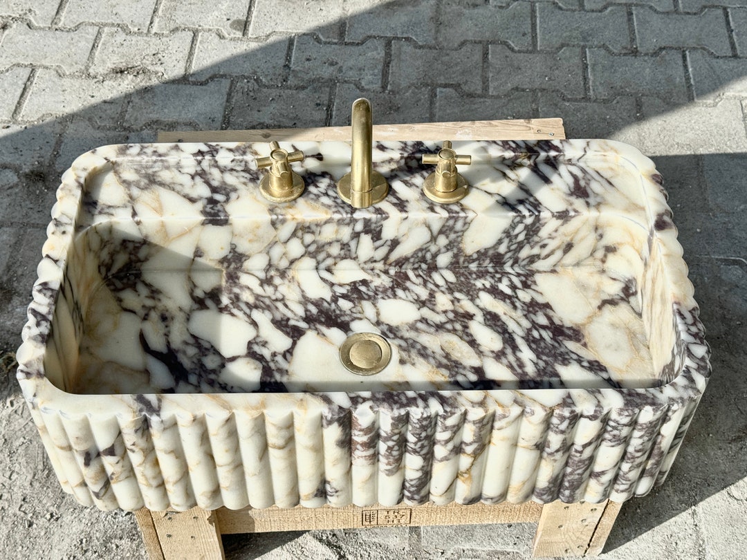 Calacatta Viola Marble Sink,ribbed 3 Sides,marble Wash Basin,trendy ...