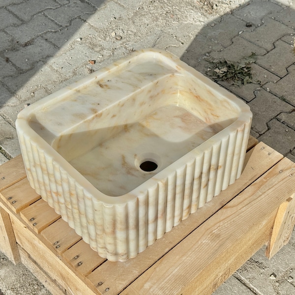 Calacatta Gold marble sink,ribbed 3 Sides ,marble Wash basin,bathroom wash basin ,countertop sink,wall mounted Marble sink,