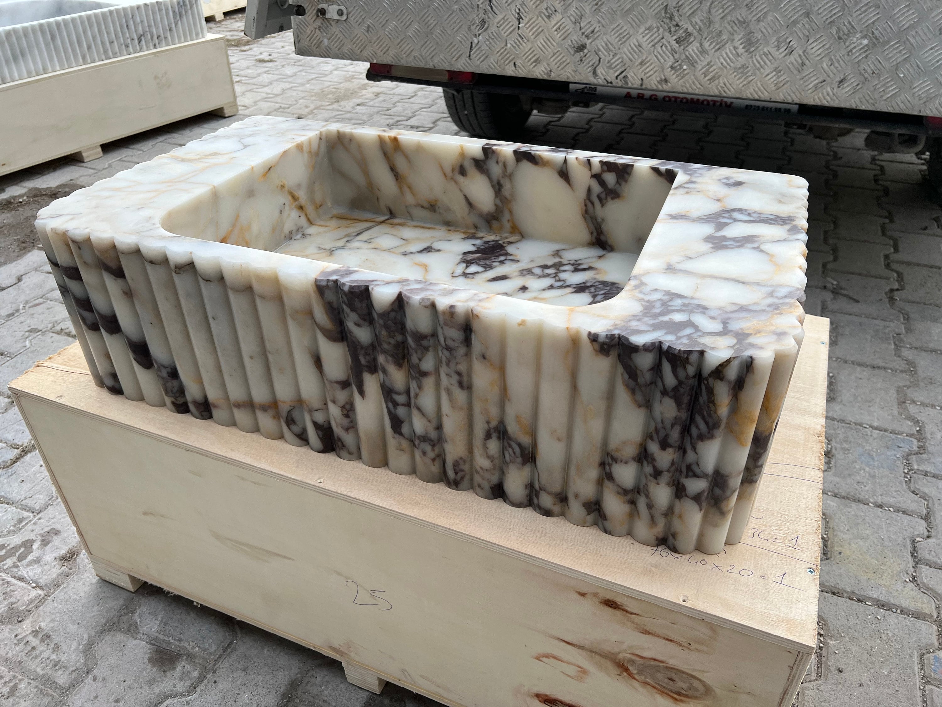 Calacatta Viola Marble Sink,ribbed 3 Sides,marble Wash Basin,trendy ...