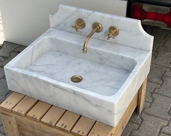 Weißer Carrara Backsplash Marmor Waschbecken, Marmor Waschbecken, Badezimmer Marmor Waschbecken, Aufsatzwaschbecken, Wand Waschbecken, Marmor Waschbecken,