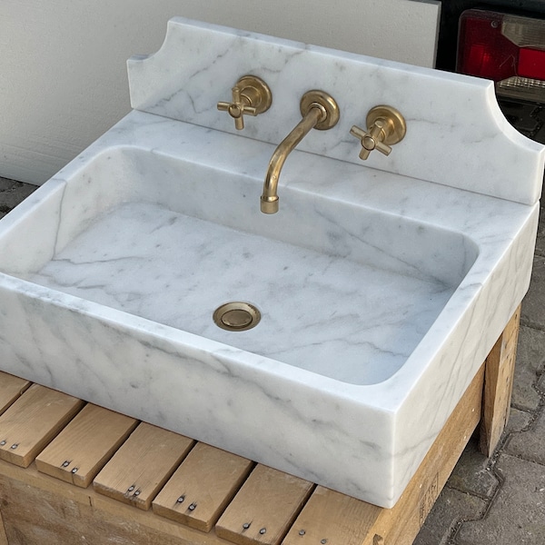 White carrara backsplash marble sink ,marble Wash basin,bathroom Marble wash basin ,countertop sink,wall mounted Marble sink,