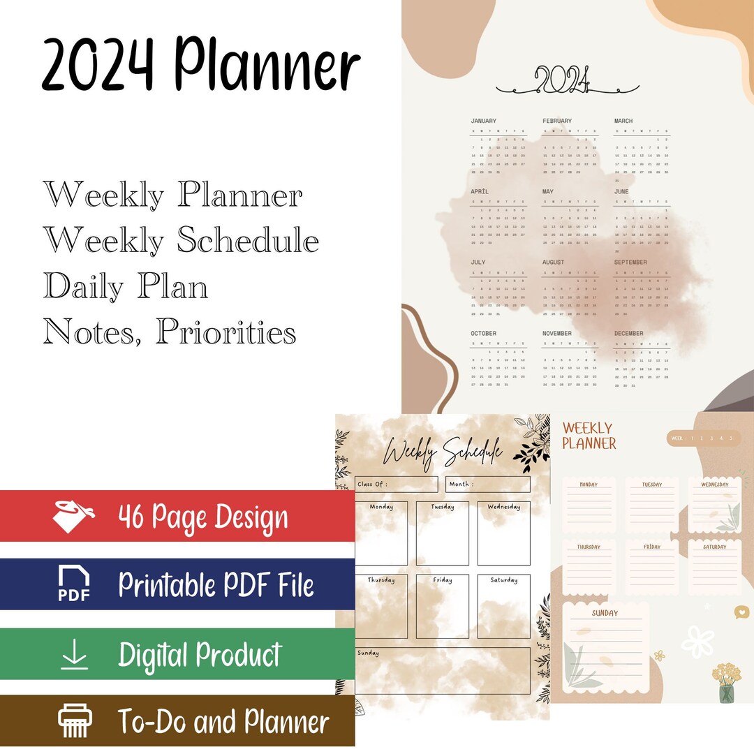 2024 Digital Planner Calendar, Weekly Planner, Daily To-do List ...