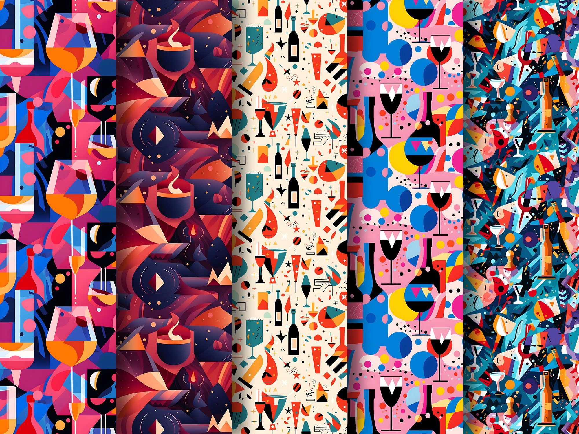 10 Cubism Abstract Seamless Digital Patterns, Party Prints, New Year's ...