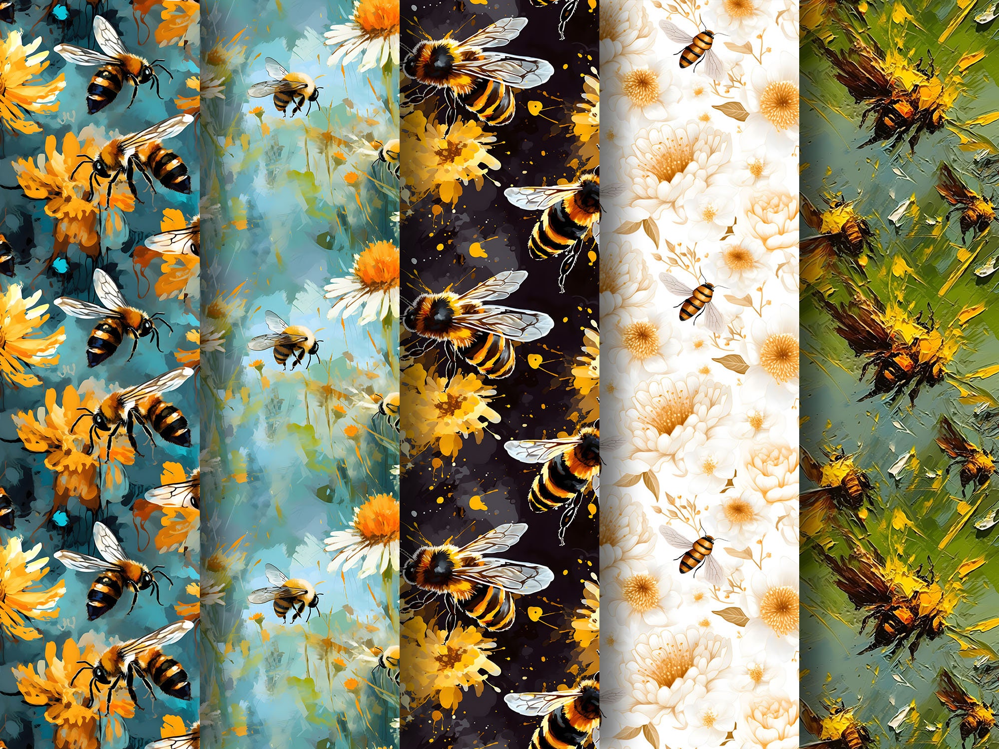 10 Mixed Style Bee Seamless Digital Patterns, Bee Prints, Bee ...