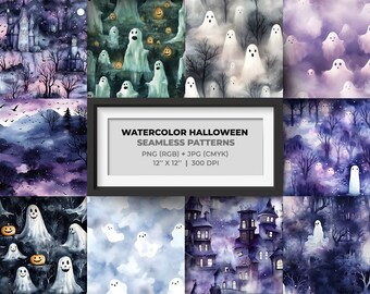 10 Watercolour Halloween Seamless Digital Patterns, Halloween Prints, Background, Digital Paper, Commercial use, Instant Digital Download