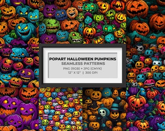 10 Popart Pumpkin Halloween Seamless Digital Patterns, Halloween Prints, Background, Digital Paper, Commercial use, Instant Digital Download