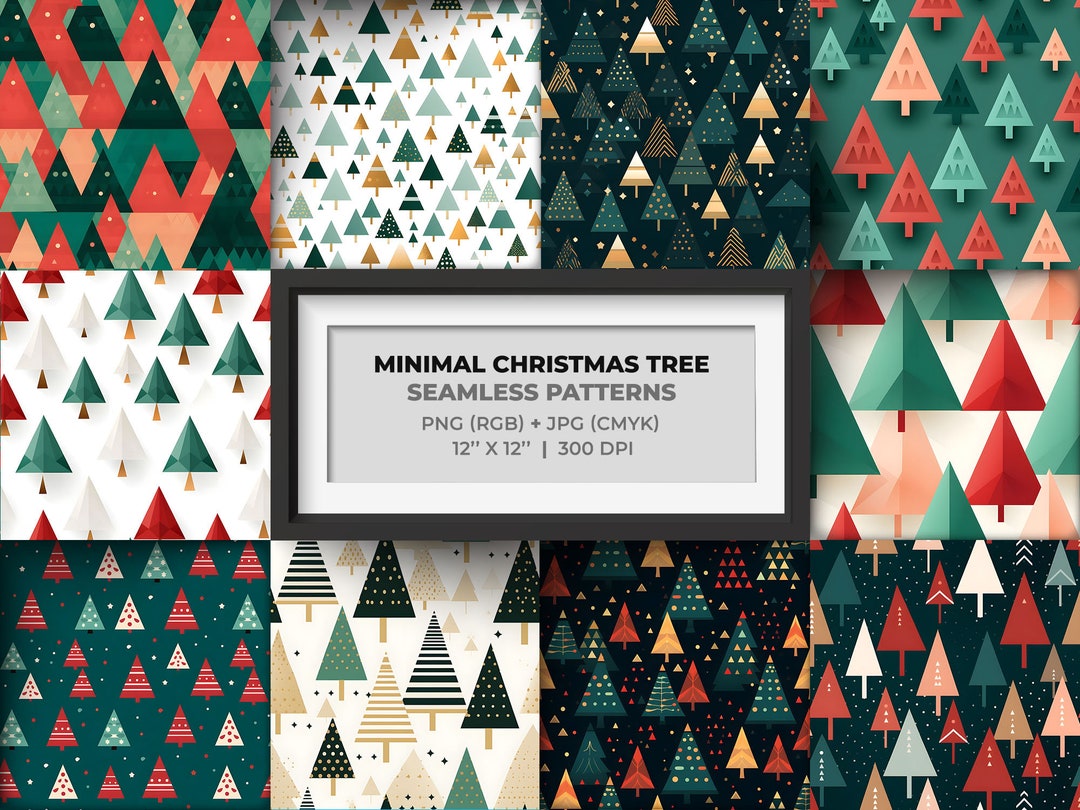 10 Minimal Christmas Tree Seamless Digital Patterns, Christmas Prints ...