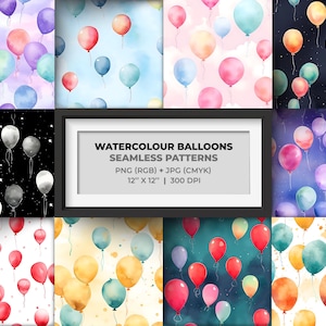 10 Watercolour Balloon Seamless Digital Patterns, Party Prints, Party Background, Digital Paper, Commercial use, Instant Digital Download