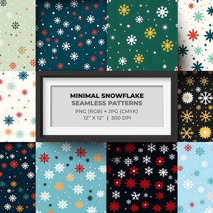 10 Minimal Christmas Snowflake Seamless Digital Patterns, Christmas Prints, Xmas Wallpaper, Digital Paper, Commercial use, Instant Download