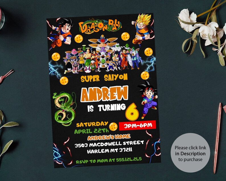 Dragon Ball Birthday Invitation, Dragon Ball Z Party Theme, Boys Invite ...