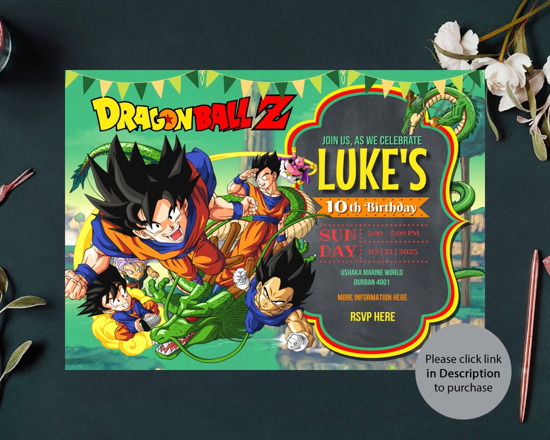 Dragon Ball Birthday Invitation, Dragon Ball Z Party Theme, Boys Invite ...