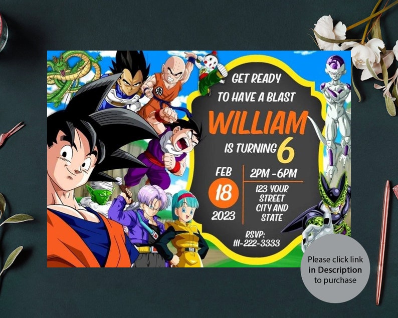 Dragon Ball Birthday Invitation, Dragon Ball Z Party Theme, Boys Invite ...