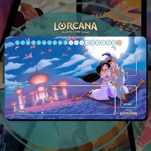 Tapete de jogo Lorcana TCG - Aladdin e Jasmine - 24" x 14" polegadas (600 x 350 mm) - Jogo de cartas colecionáveis