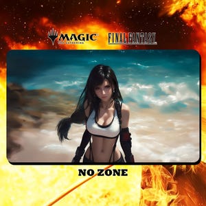 Tifa beach portrait Playmat/ Deskmat - MTG Final Fantasy - 24" x 14" inches (600 x 350 mm) - Trading Card Game