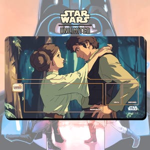 Tapis de jeu JCC Star Wars : Unlimited Princess Leia et Han Solo - Une histoire d'amour - 24 x 14 po. (600 x 350 mm) - Jeu de cartes à collectionner