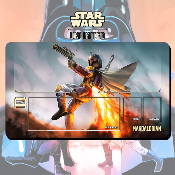 Playmat TCG Star Wars: Unlimited The Mandalorian Boba Fett Bounty Hunter - 24" x 14" inches (600 x 350 mm) - Trading Card Game
