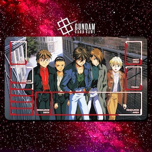 Gundam Wing Pilots Playmat - Gundam Card Game - 24&quot; x 14&quot; inches (600 x 350 mm) - Trading Card Game