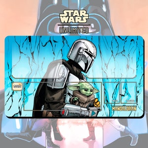 Tapis de jeu JCC Star Wars : Unlimited The Mandalorian and Baby Yoda - 24 x 14 po. (600 x 350 mm) - Jeu de cartes à collectionner