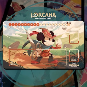 Tapete de jogo Lorcana TCG - O corajoso Mickey Mouse - 24" x 14" polegadas (600 x 350 mm) - Jogo de cartas colecionáveis