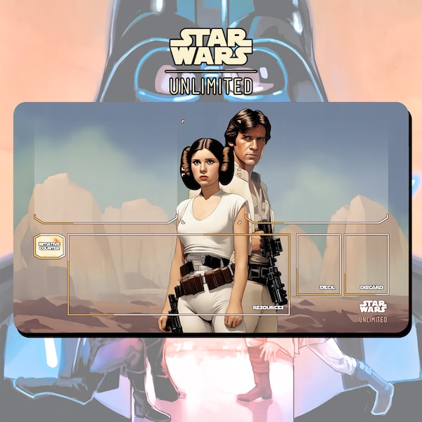 Playmat TCG Star Wars: Unlimited Princess Leia and Han Solo - 24" x 14" inches (600 x 350 mm) - Trading Card Game