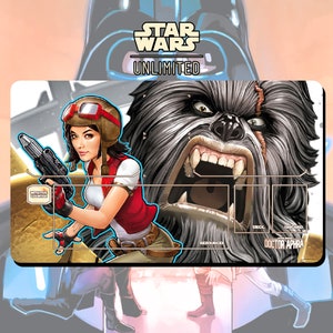 Tapete de juego TCG Star Wars: Unlimited Doctora Aphra y Krrsantan - 600 x 350 mm - Juego de cartas coleccionables
