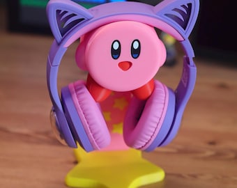 Kirby Style Headphone Holder/Headphone Stand, Gameroom Decor, Gamer Setup, Cozy Desk Setup, Cute Kawaii Gamer Setup