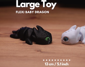 Flexi Baby Toothless and Light Fury Style Dragon - Large Size [ 13cm - 5.1″ ] / 3D Printed Cute Baby Dragon Toy