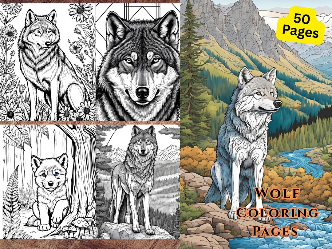Coloring Pages, Majestic Wolves. Printable PDF File - Etsy