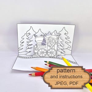 Cartão Pop Up para Artesanato Infantil - Feliz Natal - Download Instantâneo - colorir para crianças - Arquivo Digital - PDF - JPEG - Padrão e Instruções