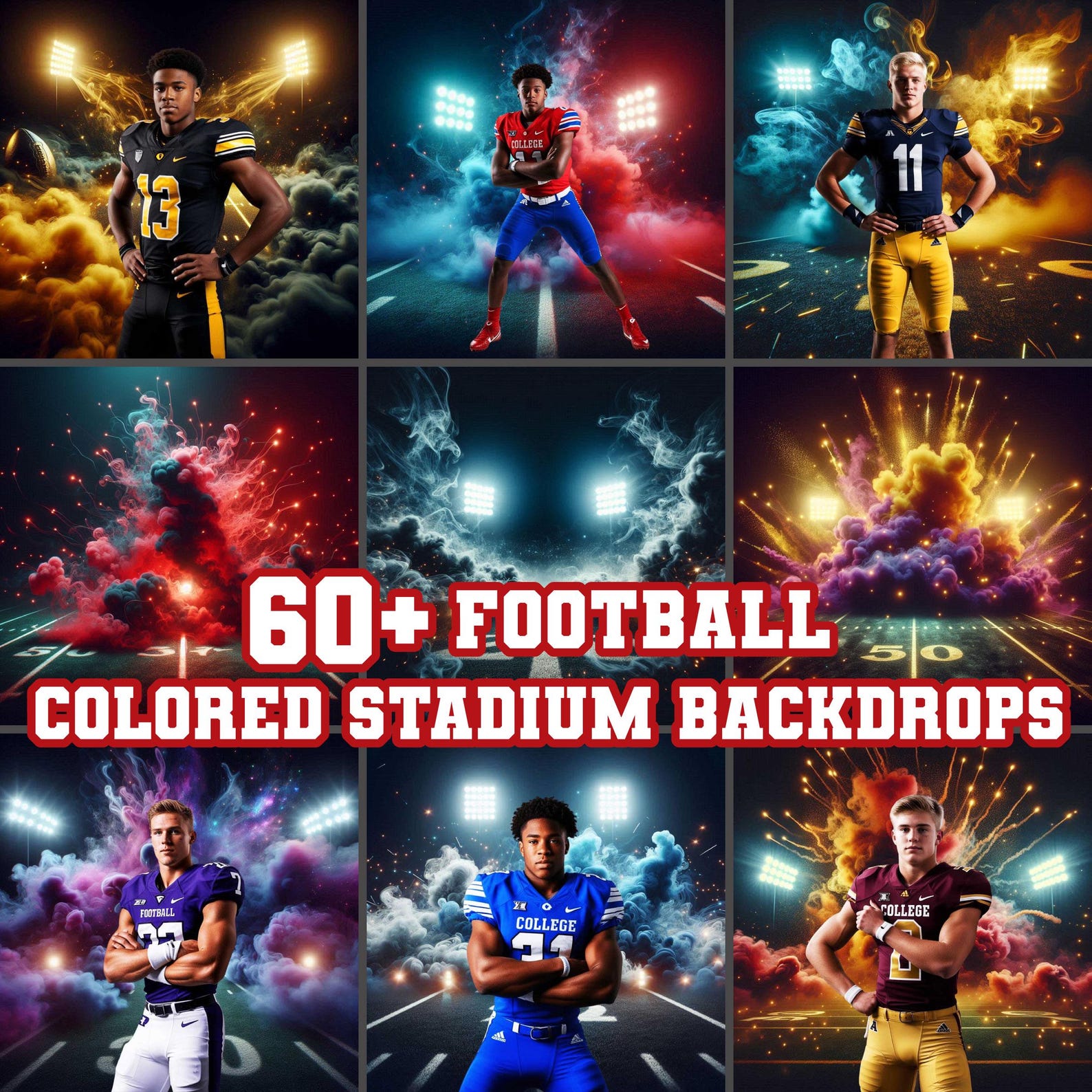 Football Backdrops, 60x Stadium Colored Smoke, B…