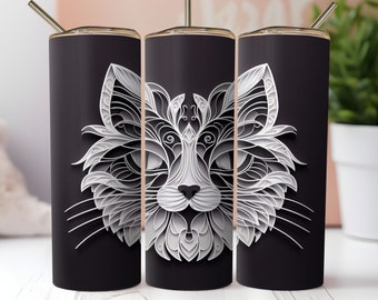 3D Paper Cate Face Tumbler Wrap PNG Sublimation, 20 Oz Skinny Straight Tumbler, Cute Design,