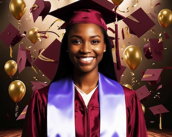 Maroon Graduation Digital Backdrop, 3x Graduation Photography Background, Senior Portrait Photo, Grad Banner, School Grad